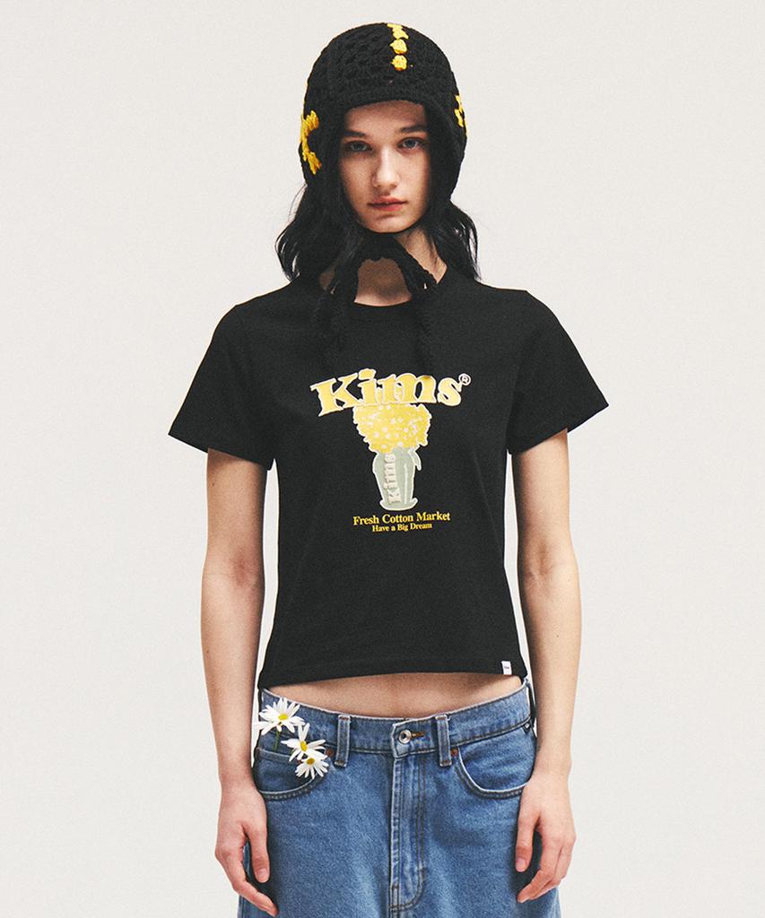 Kimseupeulesikoteunmakes (Unisex) Popcorn Flower Tee Black