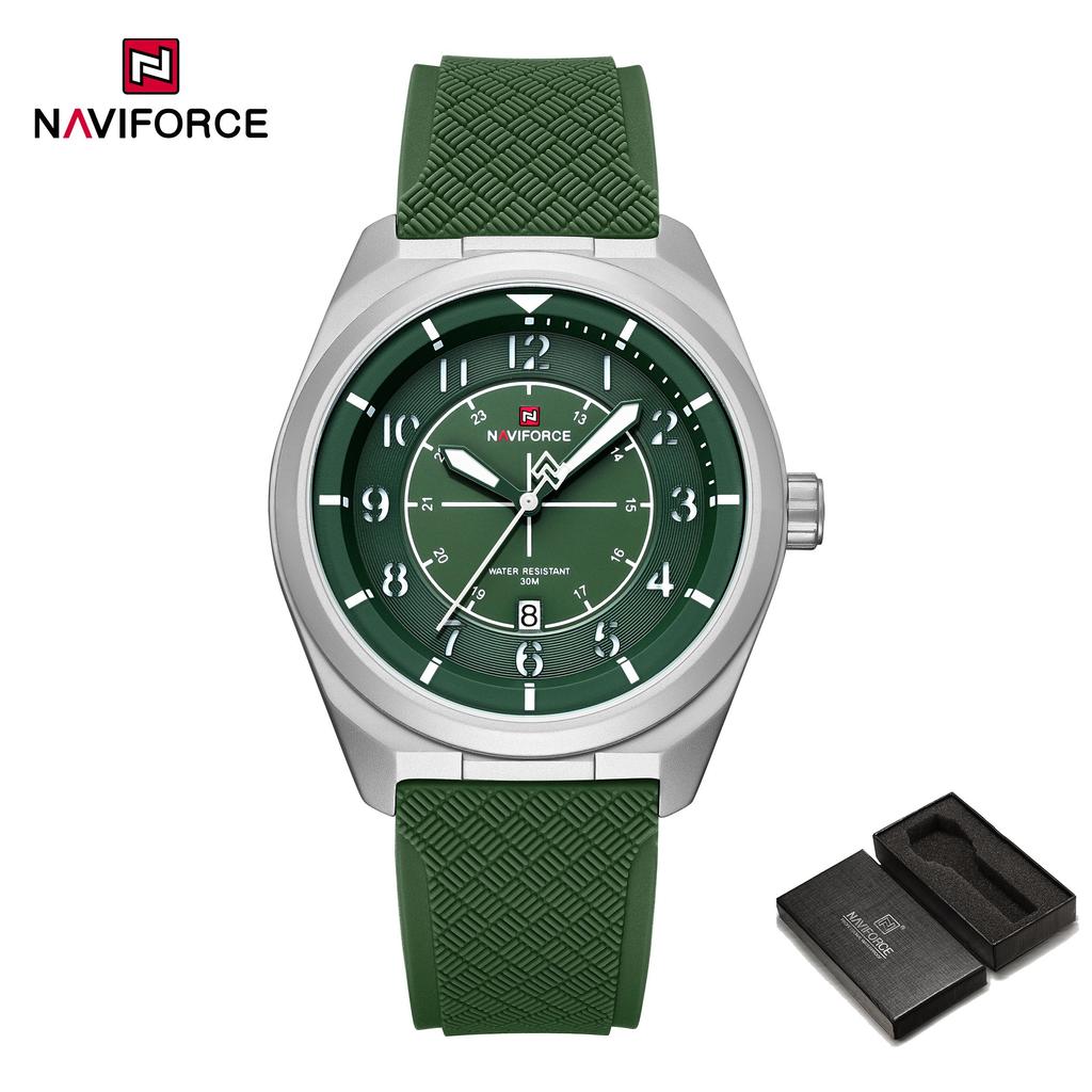 Naviforce Original Men Quartz Watch Lightweight Slicone Strap Calendar Waterproof 3ATM Round Watchcase Casual Fashion Men Watch NF9281T