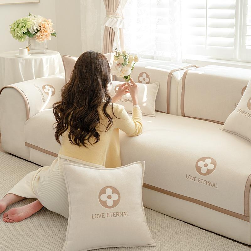 Baby Velvet Sofa Cushion, Universal Anti-slip Cushion for All Seasons, Simple, Modern, Fresh, High-end Sofa Cover, Full Cover Cloth