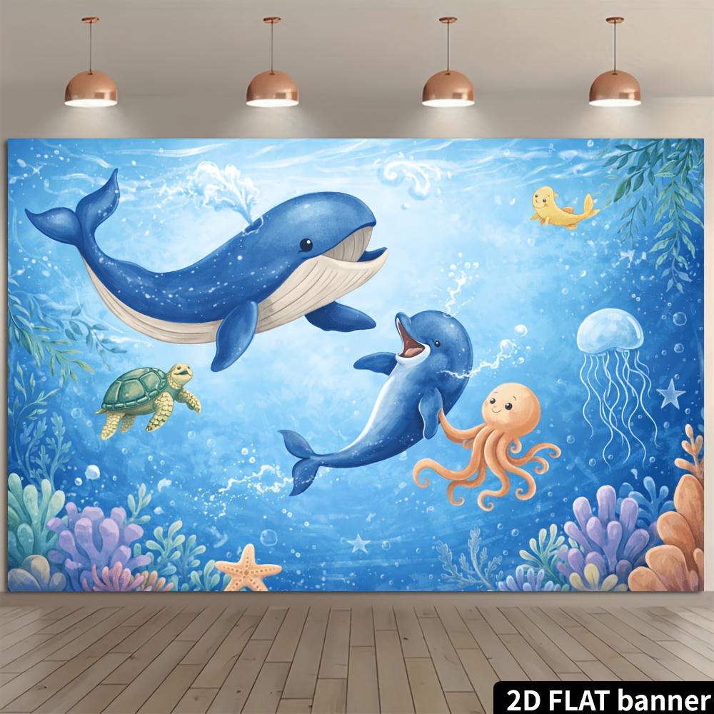 2D flat ocean-themed party banner background. Fresh underwater world theme. Can be used as wall decoration.
