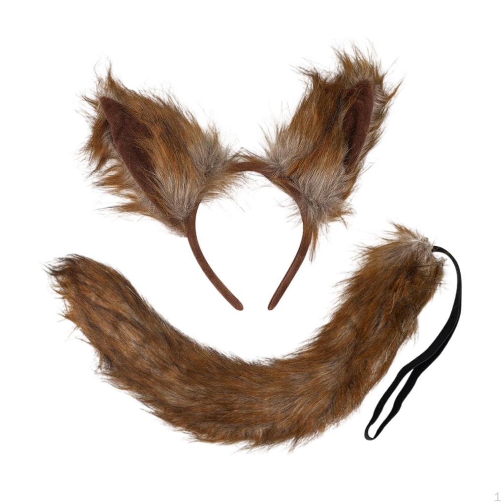 Wolf Ears and Tail Costume Set Hairband Ear Headband for Cosplay Dance Show