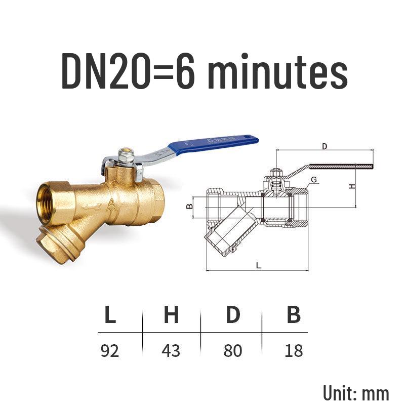 Genuine AMEIKO Brass Filter Ball Valve with Female Thread for Water & Air Conditioning - Manual Valve, 4/6 Points, 1 Inch.