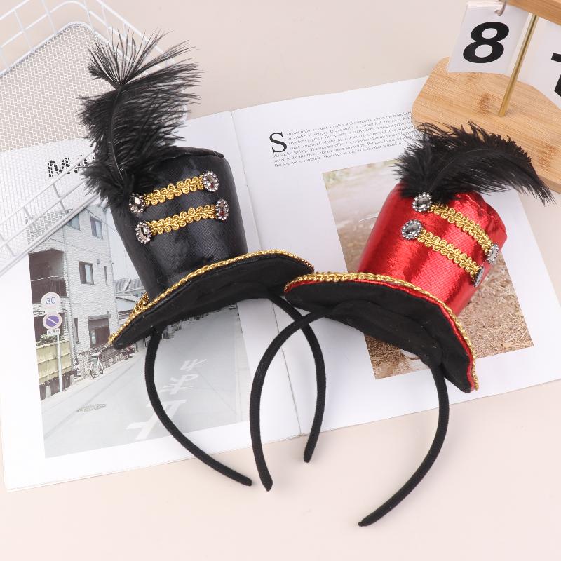 Mini Zylinder Federkappe Stirnband Zirkusdirektor Haarreif Cosplay Kostüm Haarreifen Kinder Erwachsene Haaraccessoires