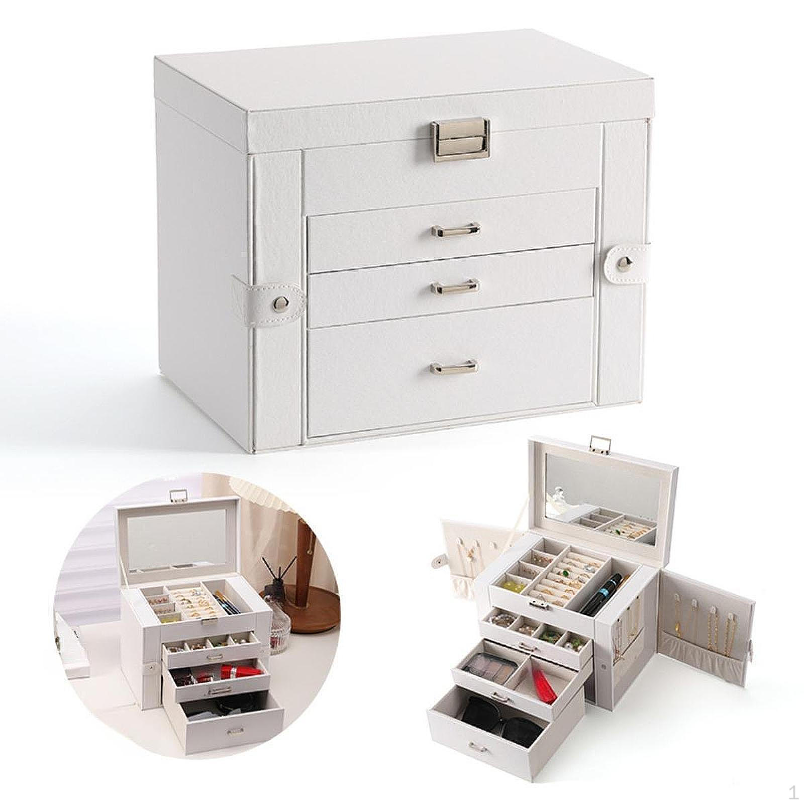 

Шкатулка для ювелирных изделий, держатель для ювелирных изделий, дисплей, 4 слоя, многофункциональное женское хранилище из искусственной кожи белый