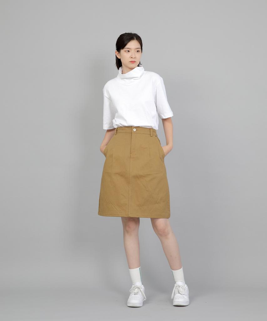 Seinteukeulu Wide Dome Half Band Midi Skirt Wdm-1305 Camel