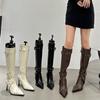Automne et hiver nouvelle mode bottes pointues polyvalentes femmes talon haut rivetées bottes locomotive fermeture éclair latérale tube long