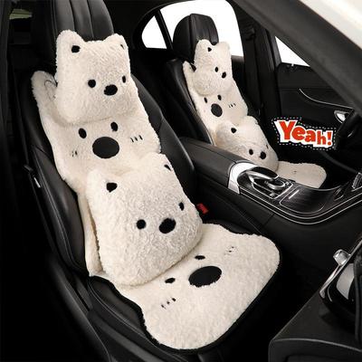 Plush West Highland Winter Cartoon Car Seat Cushion - Universal Warm, Thickened Single Piece Seat Cover
