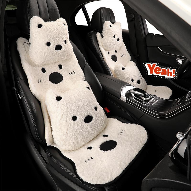 West Highland Cartoon Puppy Plush Car Seat Cushion - Winter Warmth Universal Cover