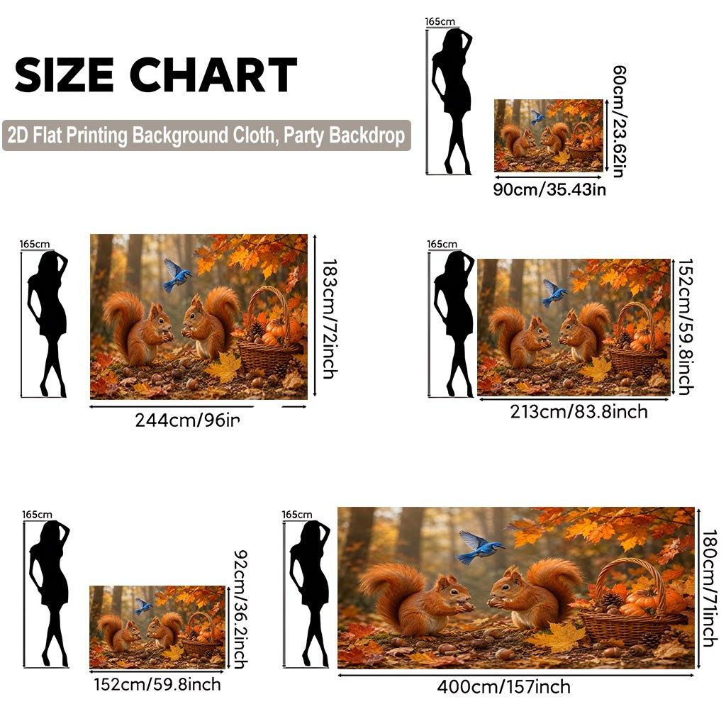 1 Piece of 2D Flat Background Fabric Autumn Forest Animal Gathering Nuts Background banner.PMJ