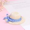 2Pcs Miniature Straw Hat Mini Doll Flocking Bow Hat Doll House Ornament Hand Weaved Dollhouse Accessories ID 3CM OD 6CM
