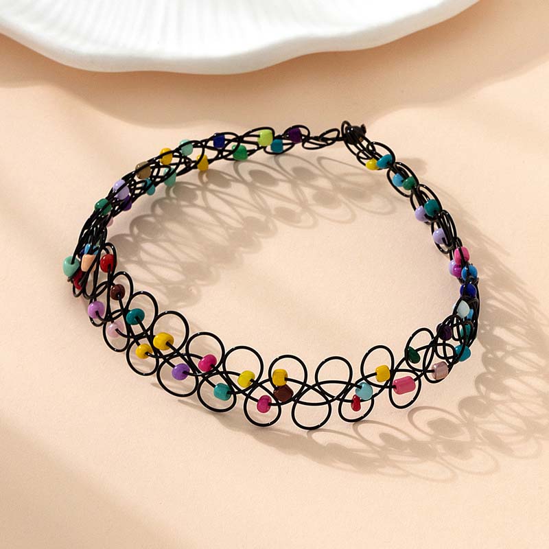 Fashion Colorful Braided Fish Thread Choker Necklace For Women Girls Vintage Elastic Beaded Neck Chain Necklace Jewelry Gifts