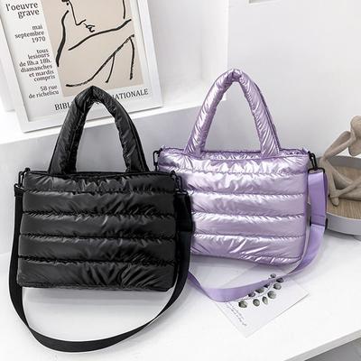 Women Puffer Tote Bag Quilted Puffy Handbag Lightweight Down Cott Padded Shoulder Bag Down Padding Crossbody Handbag
