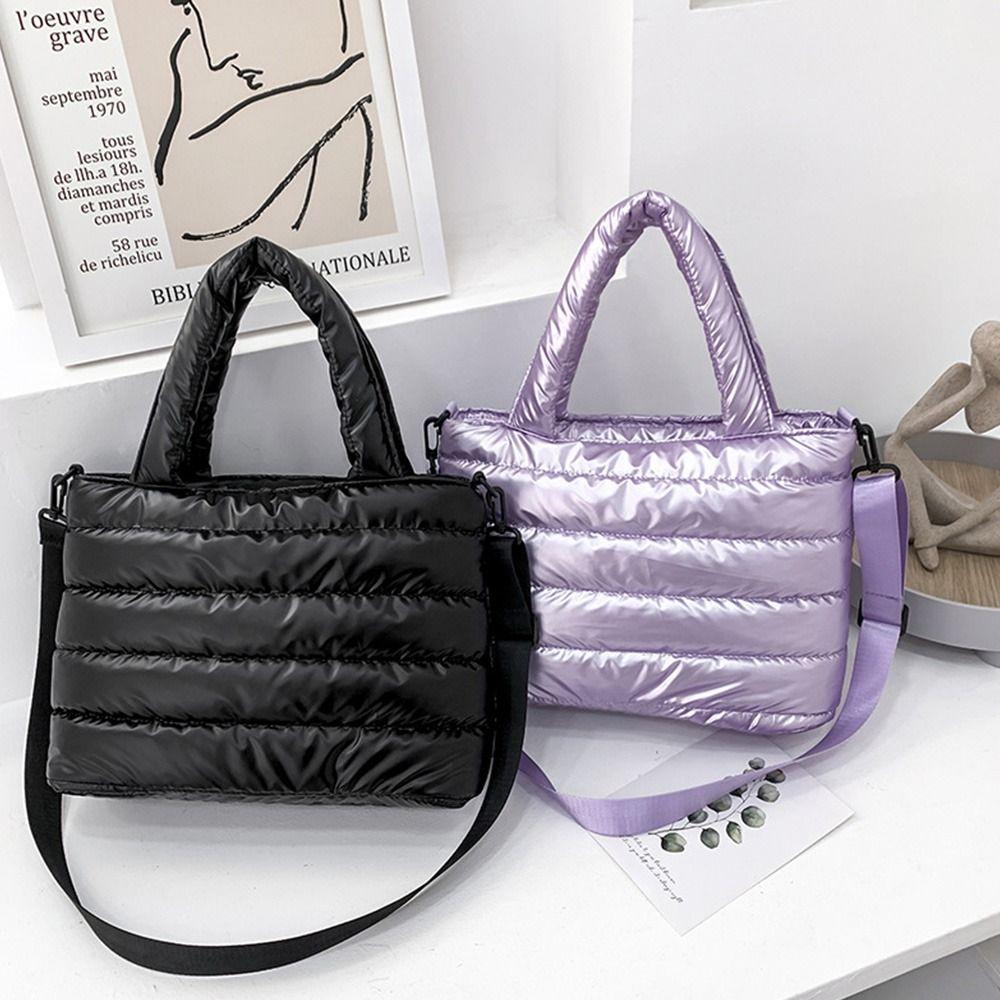 Travel Down Padding for Office Lightweight Puffer Tote Bag Shoulder Bag Quilted Puffy Handbag Down Cotton Padded