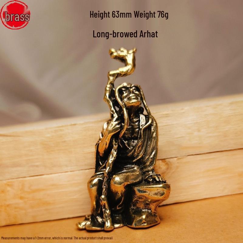 Solid Brass Eighteen Arhats Dragon and Tiger Taming Desktop Ornaments