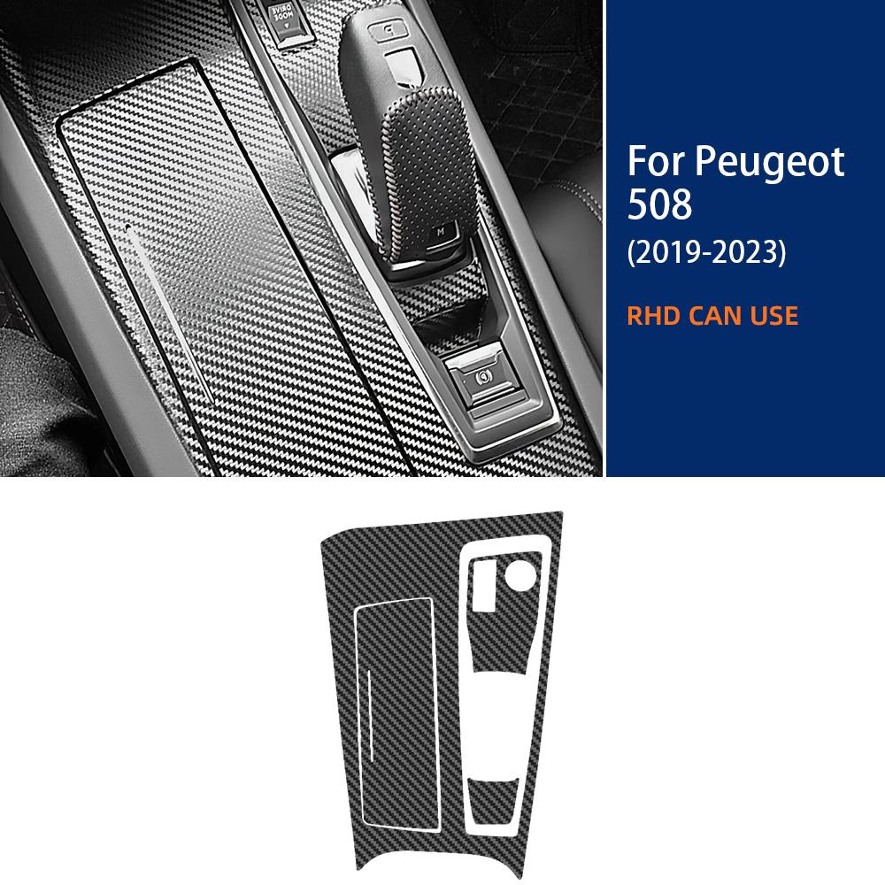 Interior Wrapping Film PET For Peugeot 508 2019 2020 2021 2022 2023 Gear Shift Panel Decoration Sticker Carbon Fiber LHD RHD
