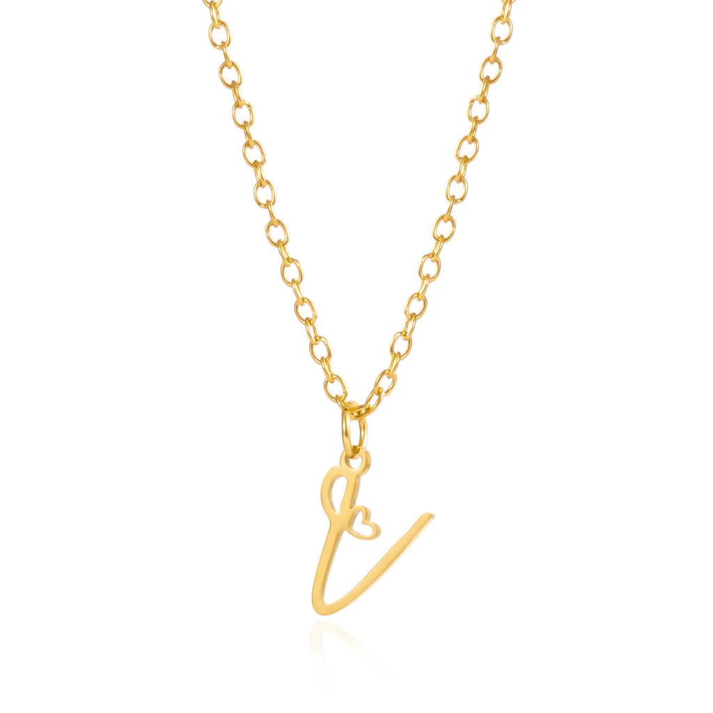 Gold Heart Alphabet Jewelry Necklace With O Chain For Female Fashion Accessory