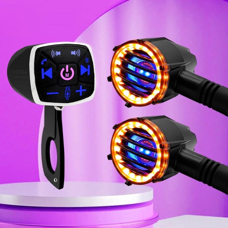 Waterproof Wireless Motorcycles Stereo Speakers 2 Inch Handlebar Mount MP3 Music Player AudioAmplifier System