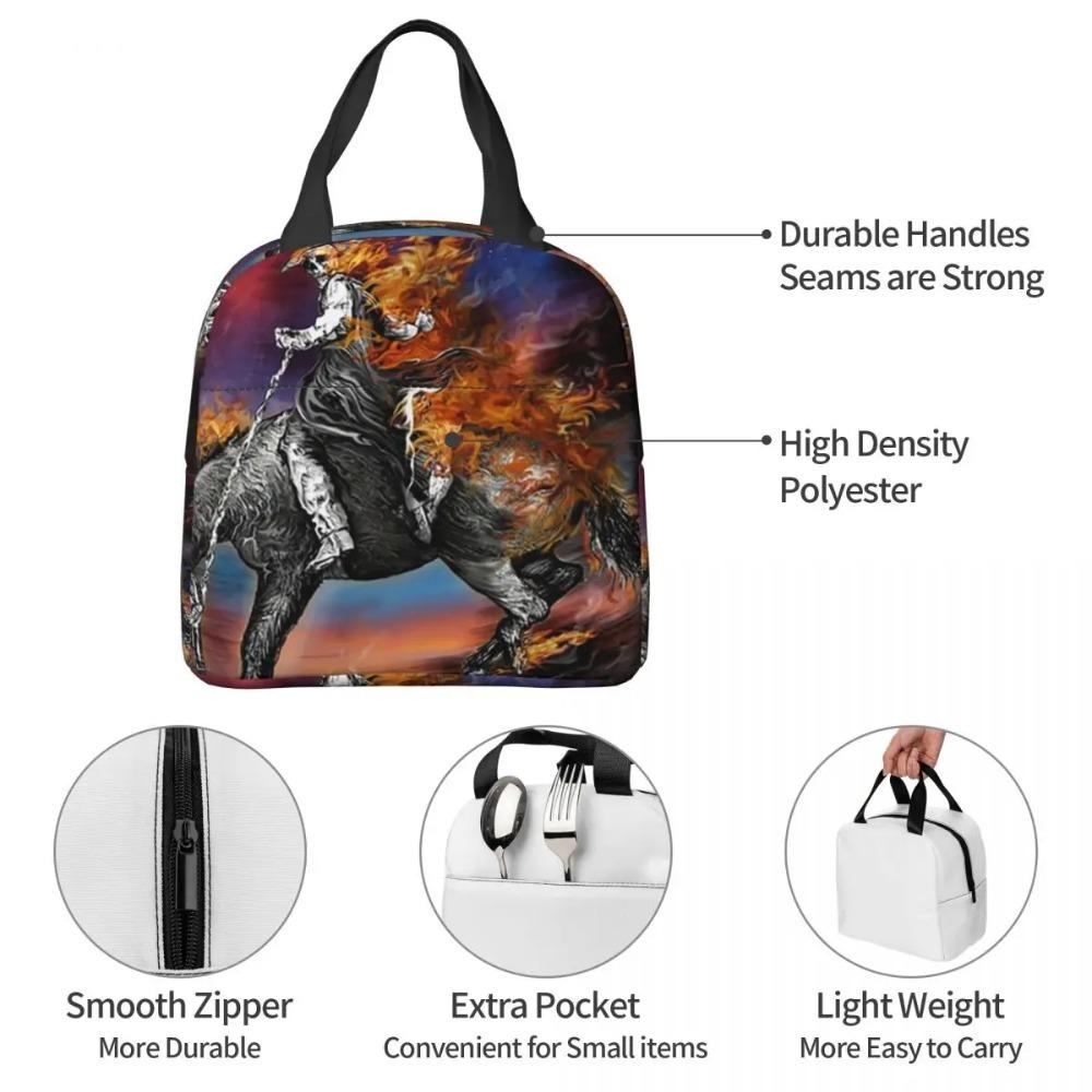 Vibrant Rider On Horseback In Flames Insulated Lunch Bag for Women Kids Portable Food Boxes Thermal Lunch Box Tote