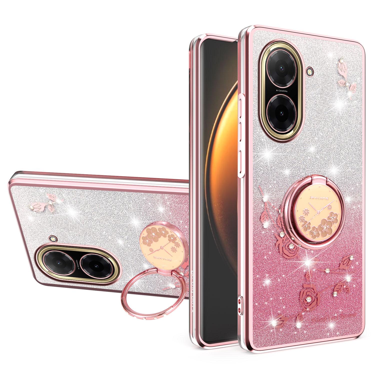 

KADEM Для Xiaomi Redmi A5 4G (171,7 мм)/Чехол для Poco C71 4G с кольцом-подставкой, ТПУ, с цветами, чехол для телефона с градиентным блеском Pink