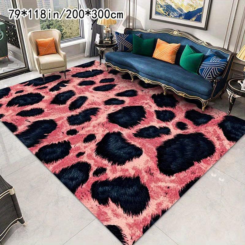 Plush Pink Leopard Print Area Mat Non Slip Backing Machine Washable Soft Velvet Bohemian Style Living Room Bedroom Dining