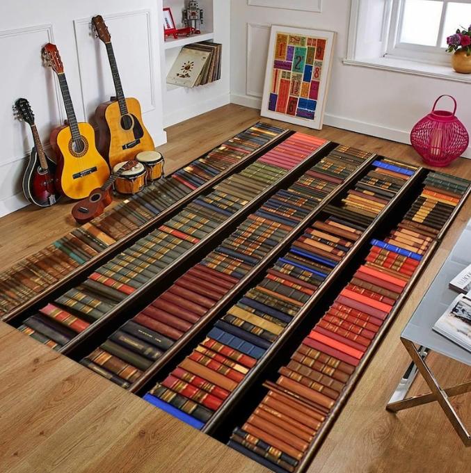 

Library Books Photo Carpet Retro Education Floormat Modern Home Water-absorbing Non-slip Decor Rug for Study Bedroom Living Room 40x60cm