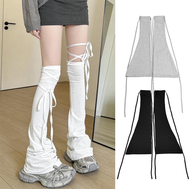 Lolita Jk Strap Up Leg Warmers for Women Y2K High Tube Socks Wide Leg Cover Stockings for Streetwear Party Cosplay Accessories