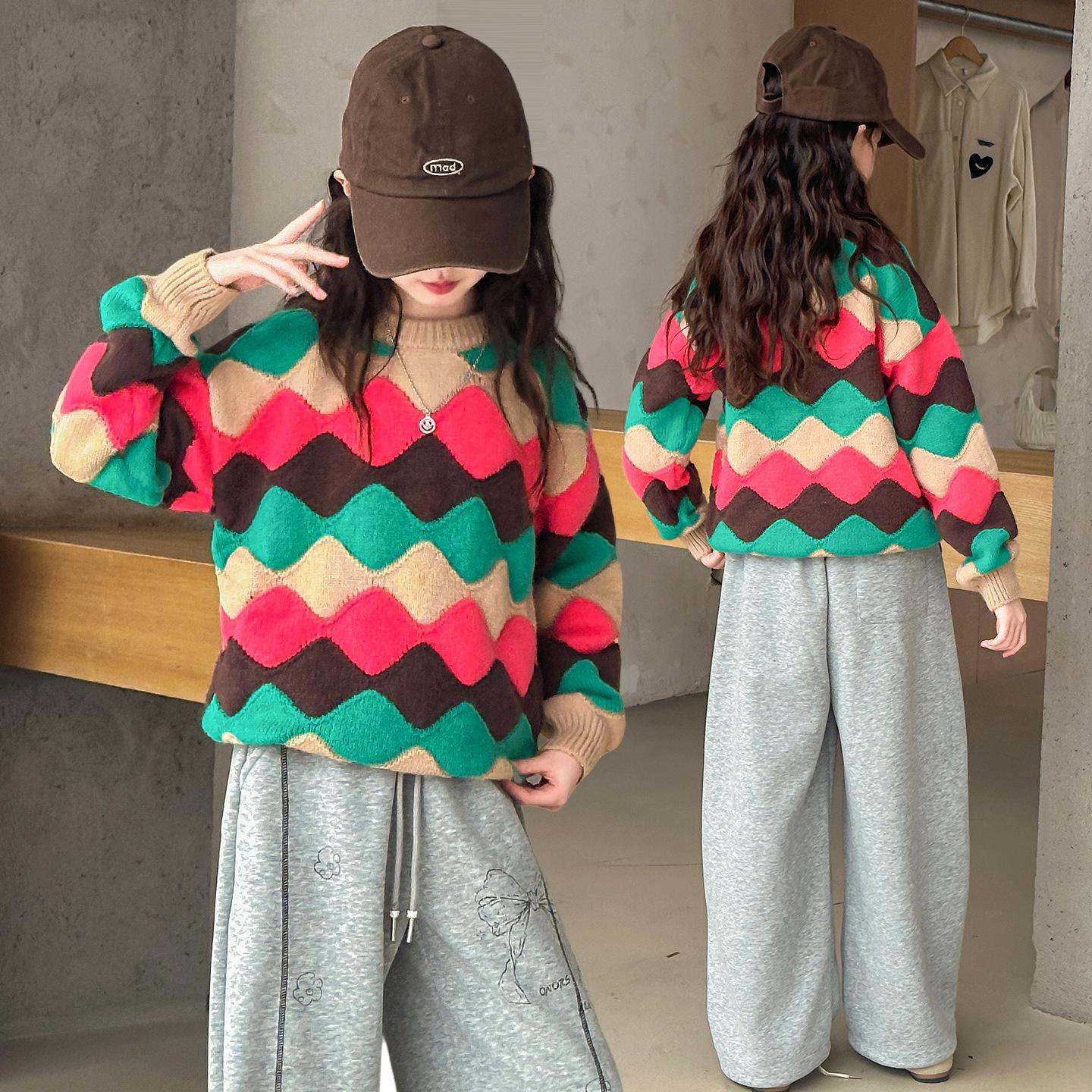 

Вязаный свитер для девочек в корейском стиле Осень/Зима 2025 - Толстая, уютная базовая рубашка для детей 150 cm