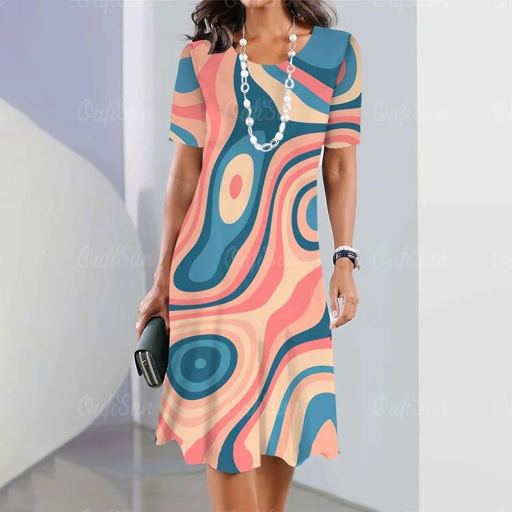 Ladies' Fashionable Round Neck Short Sleeved Dress Summer Clothing