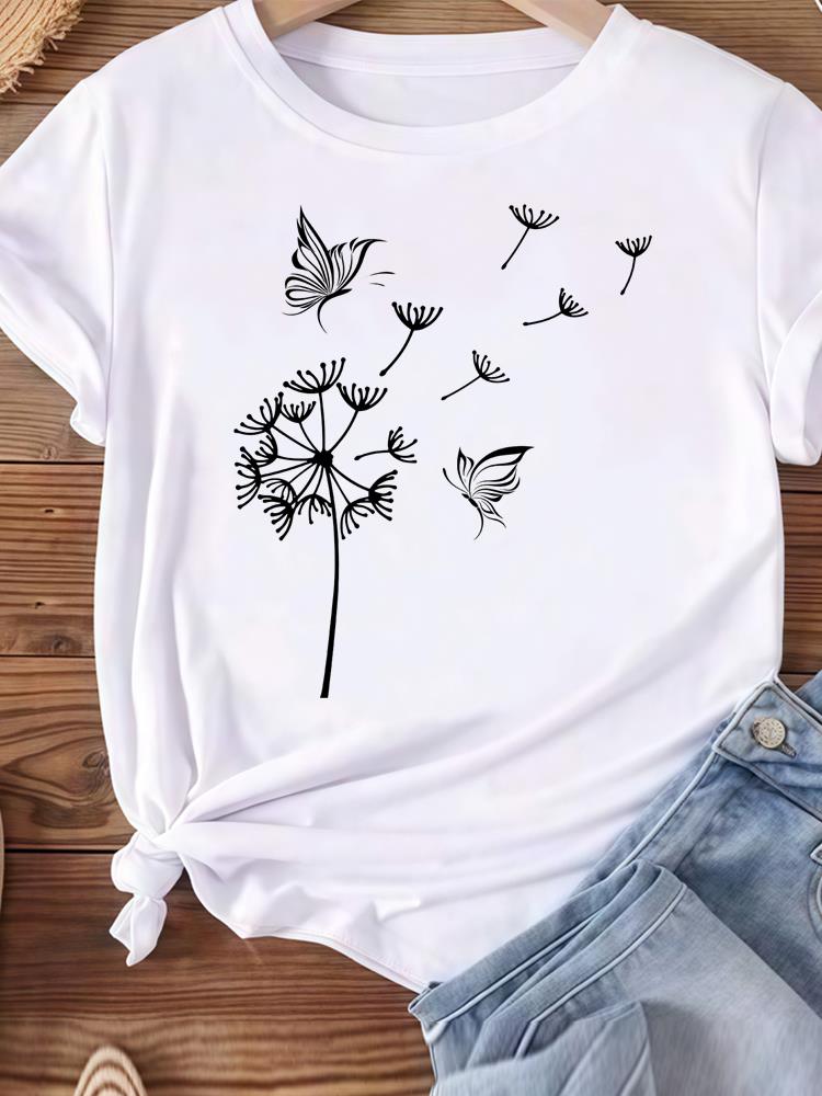 (Asian Size) Love Heart Butterfly Trend Women Tee Top Clothing Casual T Shirt Fashion Printed Lady Female Graphic  Short Sleeve T-shirts