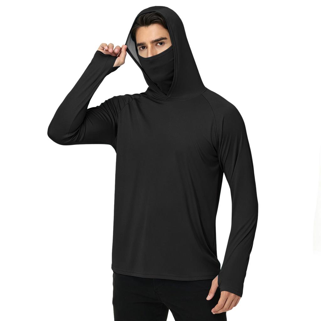 Herren Langarm Kapuzen-Outdoor-Hemd Leicht UV-Schutz Sonnenschutz Sportoberteil zum Wandern Laufen und für Freizeitkleidung