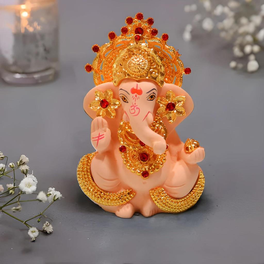 Ganesh Idol Murti Statue for Car Dashboard Gift Ceramic Terracotta Gold Plated Ganesha Ganpati Idols Showpiece