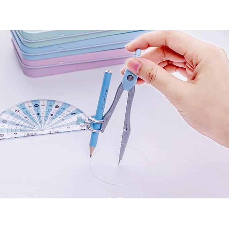 Compasses Student Geometry Set Math Compass Divider, Set Squares, Ruler, Compasses and Protractor, 8 Piece Set Measuring Tools(Pink)