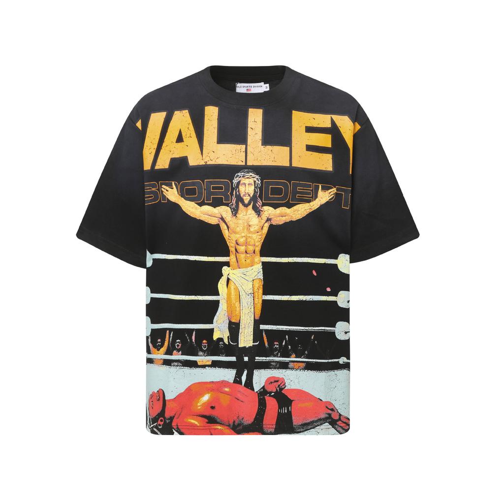 2025 Amerikanische trendige Marke Vall gewaschen alt bedrucktes kurzärmeliges Hip-Hop lockeres Streetwear-T-Shirt für Männer und Frauen