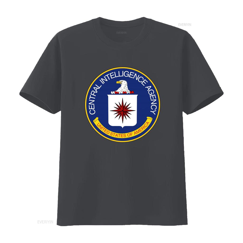 Maglietta in Cotone con Sigillo Ufficiale della Cia Central Intelligence Agency Per vintage Lavata Casual grafica Alla moda homme Morbida Traspirante
