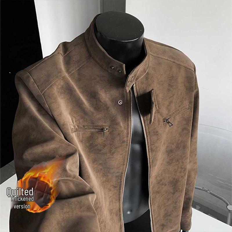 

Trendy Brand Maillard Men s Stand Collar Leather Flight Jacket - Autumn Streetwear Versatile Loose Outerwear M