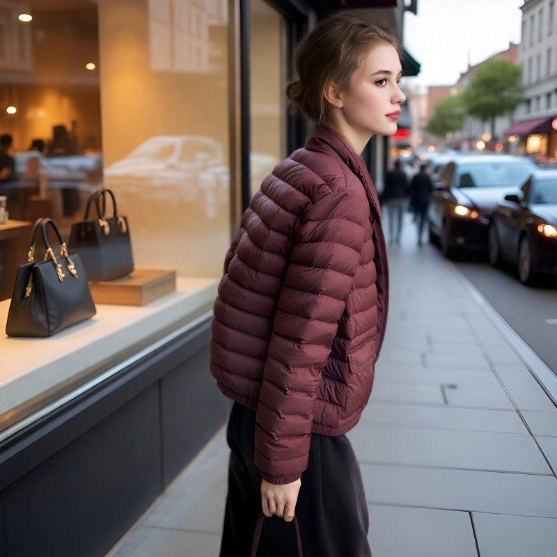 Women's Lightweight Slimming Down Jacket, Stand Collar, Long Sleeve, Short Coat, Versatile for Autumn/Winter, Casual Commute Style.