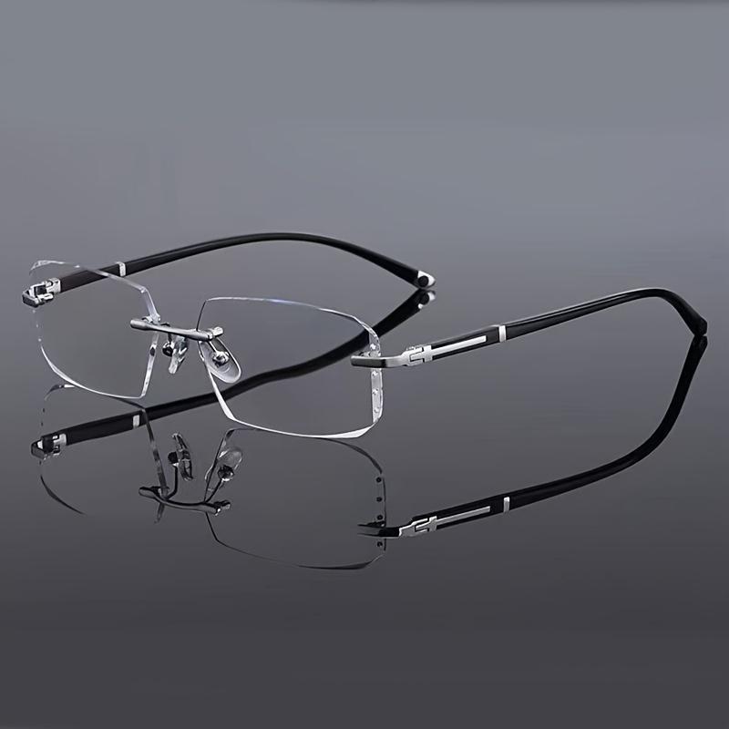 Men'S Frameless Anti Blue Light Glasses, Retro TR90 Rimless Fashion design, Business Daily Use For Him, Rhinestone decoration
