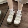 2026 Frühling Herbst Leder Mary Jane Schuhe Doppel-Schnallenriemen Spitze Dekor Plateau Loafer Klobige Runde Spitze Freizeit Lolita Schuhe