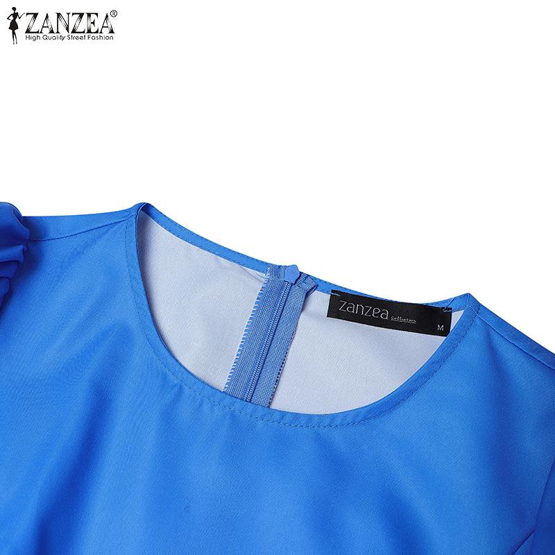 ZANZEA Rochie de vară cu mâneci scurte, lejer, cu gât rotund, imprimeu