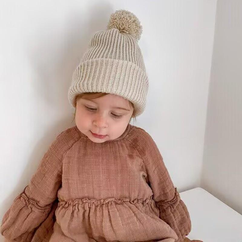 Căciulă tricotată pentru bebeluși cu pompon mare, călduroasă de iarnă, beanie pentru fotografie nou-născut, pentru băieți fete 0-12 luni