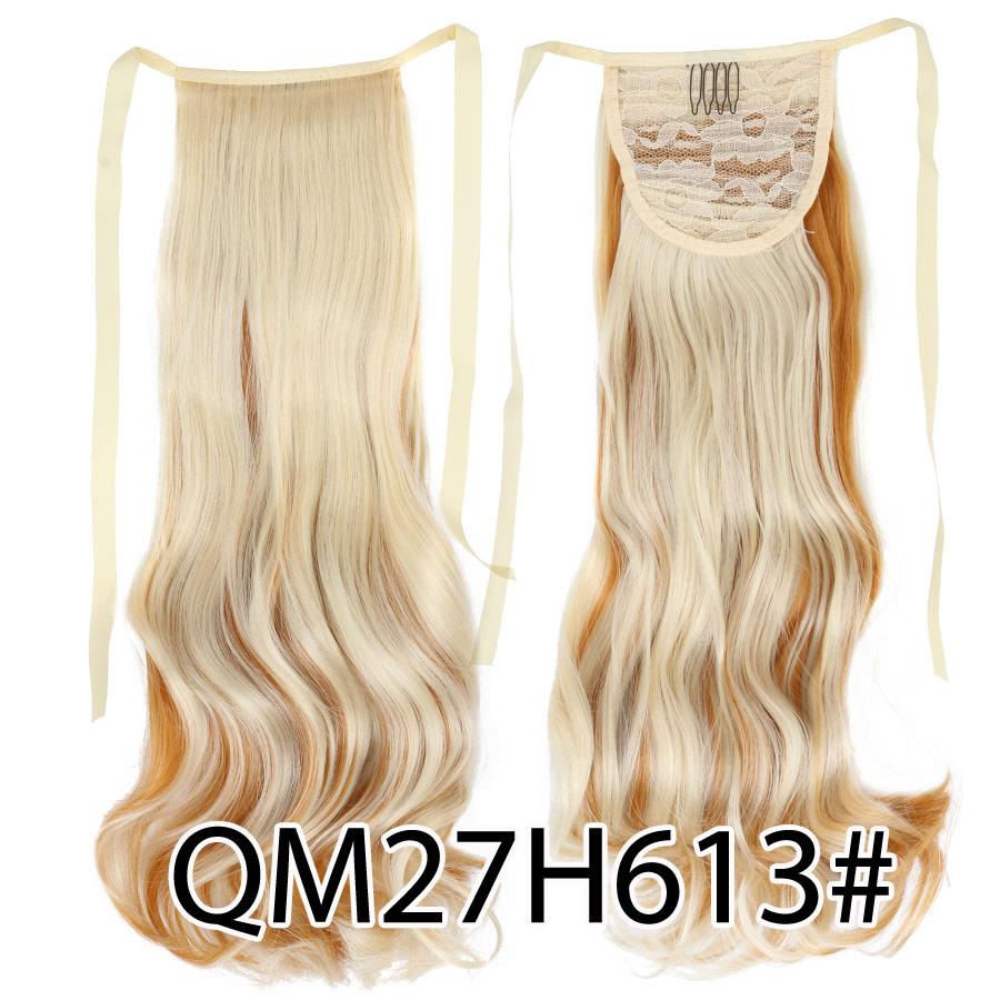 Colorful Ombre 2 Tone Cosplay Ponytail Hair Extension Body Wavy Fake One Piece Clip In Tie Up Pony Tail Dark Green/Green