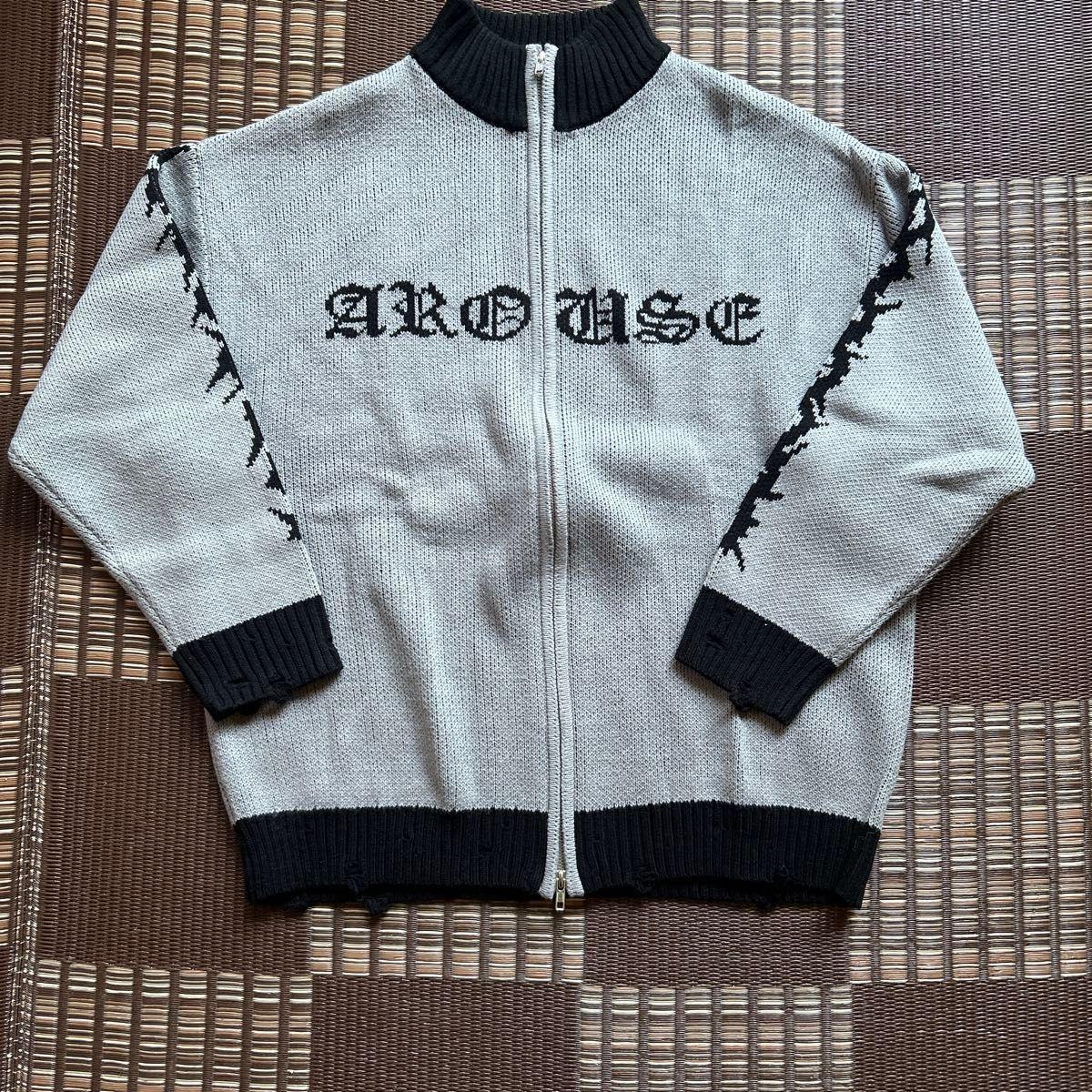 WEGO Zip Up Knit Sweater Gray Black Distressed