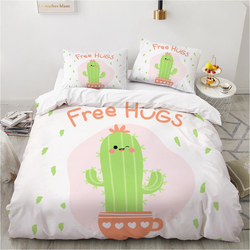 Floral Cactus King Queen Duvet Cover Watercolor Tropical Plants Bedding Set for Teen Adults Flowers 2/3pcs Polyester Quilt Cover