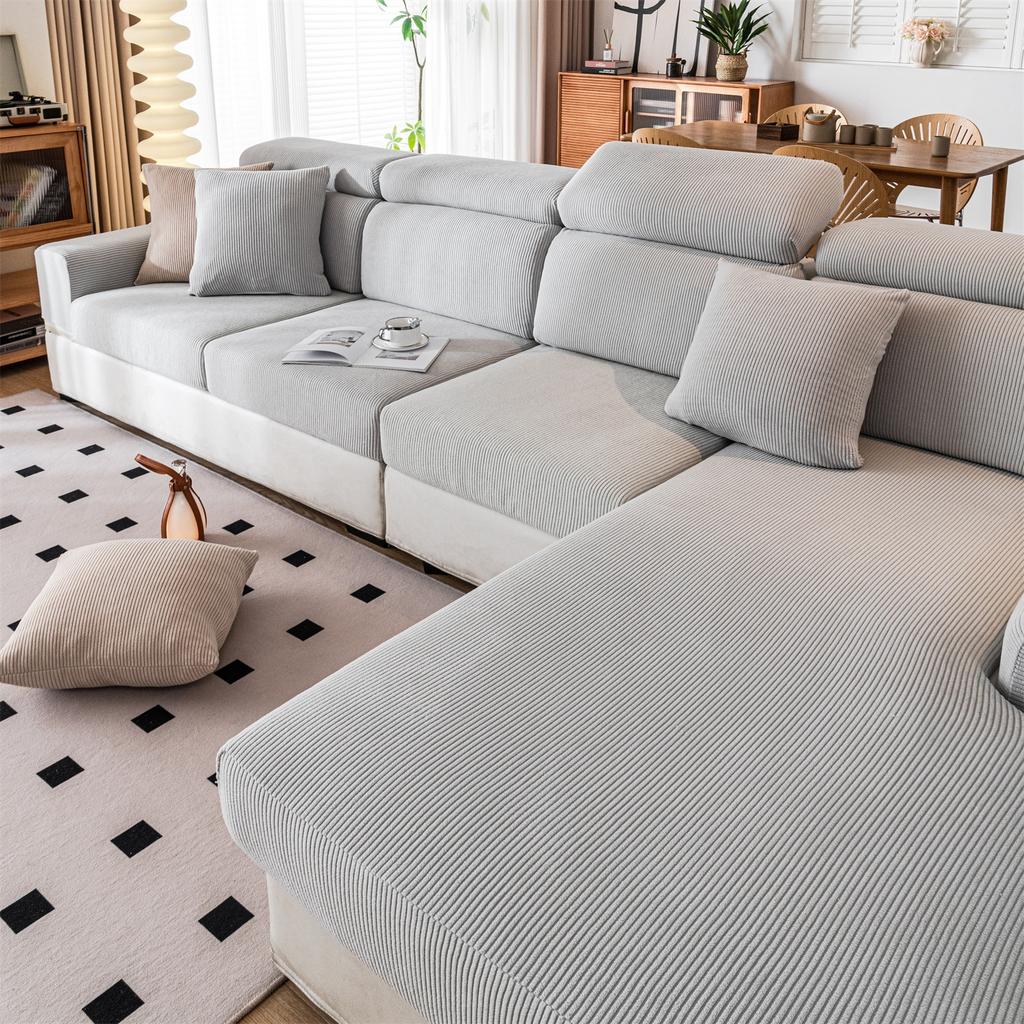Thicken Stripe Jacquard Stretch Removable Sofa Seat Cushion Cover Washable for Living Room Kids Pets Furniture Protector