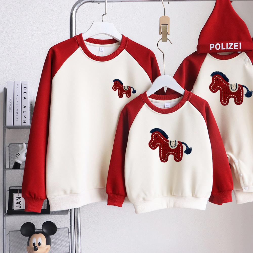 2026 Year of the Horse Matching Family Outfits: Mother & Son/Daughter, Baby Rompers, Long-Sleeve Sweatshirts for Three or Four