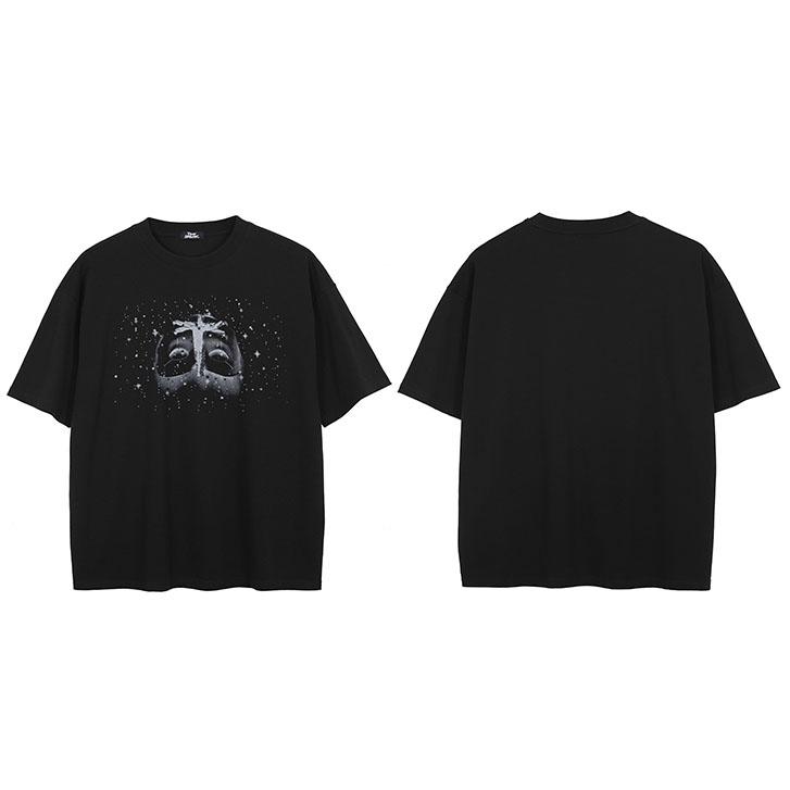 Hip Hop Faded Black TShirt Streetwear Mask Graphic T Shirt Printed Men Tshirt  Cotton Tops Tees Hipster Apparel M