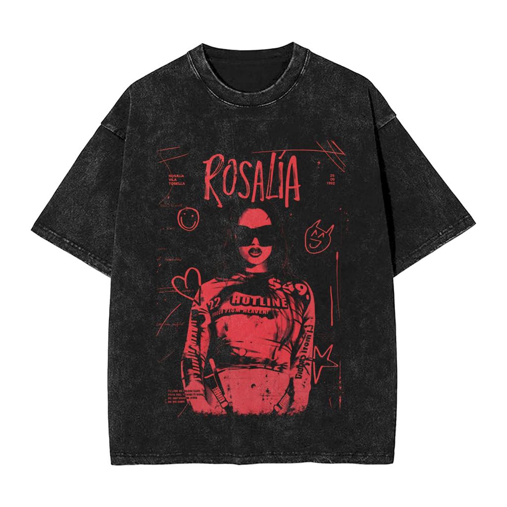ROSALIA LUX Album Pop Music Washed T Shirt Streetwear Hip Hop Fashion TShirt  Tees Tops for Unisex Women Short Sleeve Oversize