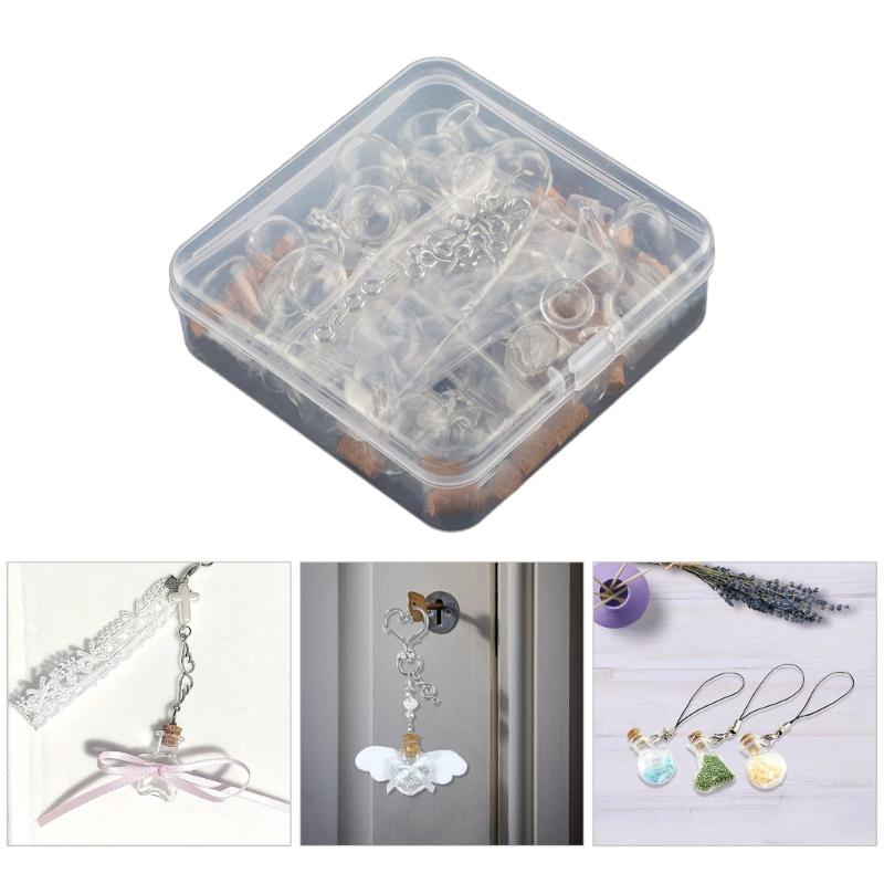 Set of 30 Different Designs Glass Bottle Ornament with Cork Stoppers and Nail Hooks for Crafting and Decoration