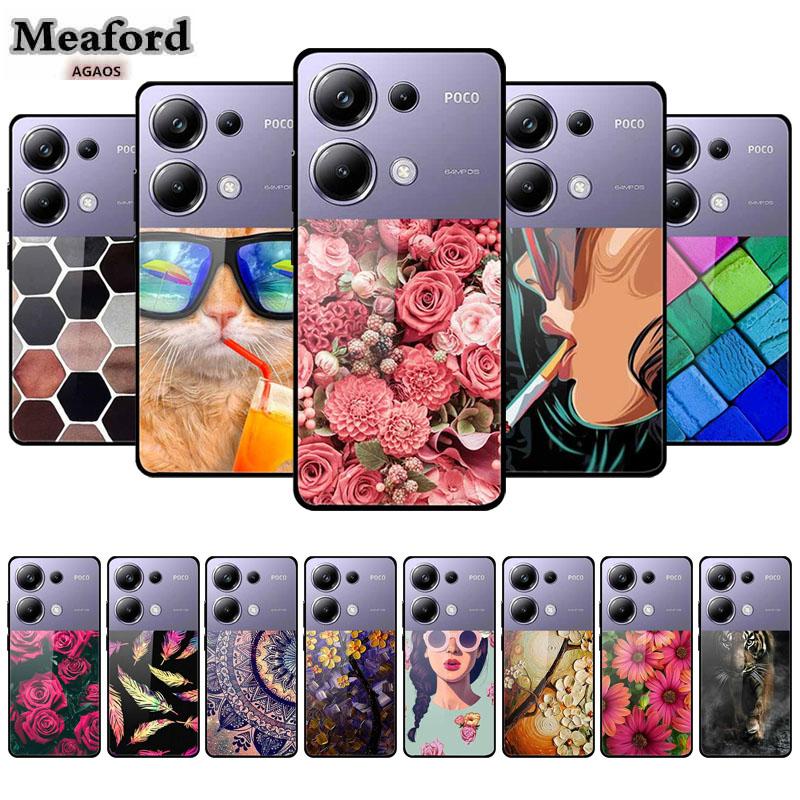 Painting Cover For Poco M6 Pro GlassTempered Glass Case Hard Back Shield for Xiaomi Poco M 6 Pro 6.67" Colourful Phone Fundas