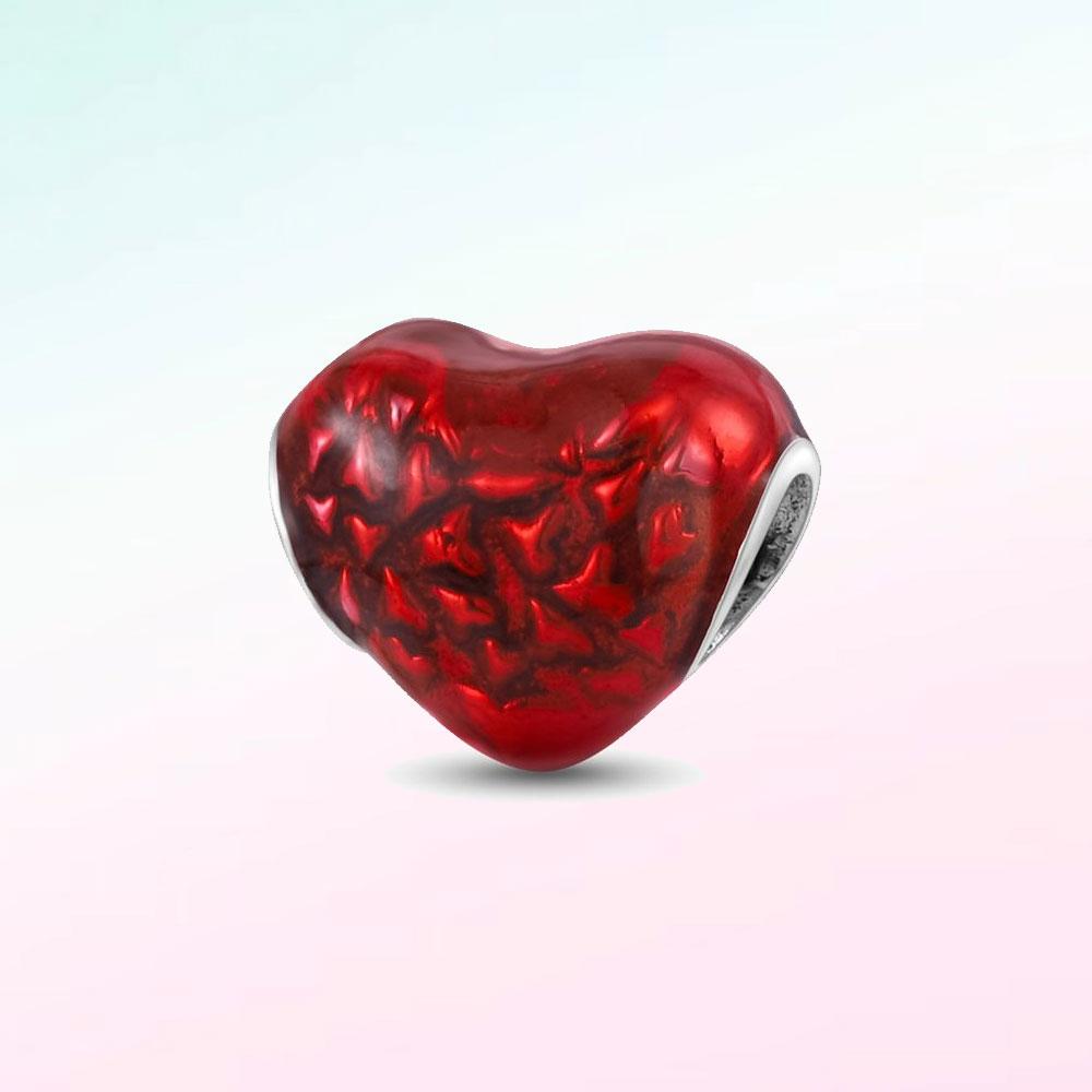 Original Charms Copper Pink Love Heart Zircon Cherry Love Rose Flower Beads Fit Bracelet Women Jewelry Diy Accessory Gift